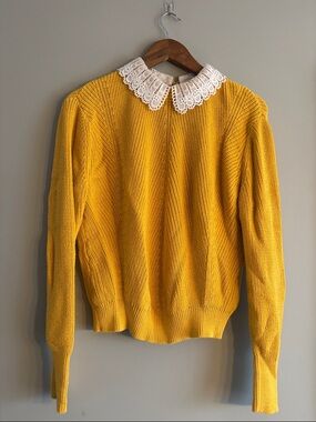 NafNaf-Yellow Knit Sweater with Lace Collar